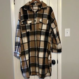 Knee length flannel button up coat